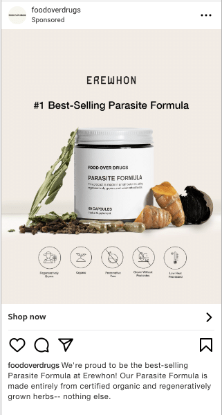 Erewhon Parasite Instagram Feed Ad